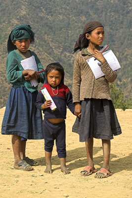 children with their new exercise-books