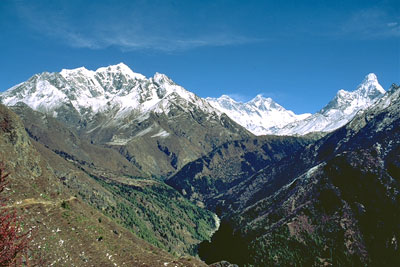 Everest and Ama Dablam seen from Namche Bazar