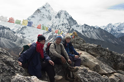 Dorje, Kame and Otto on Nangkartshang Peak.
